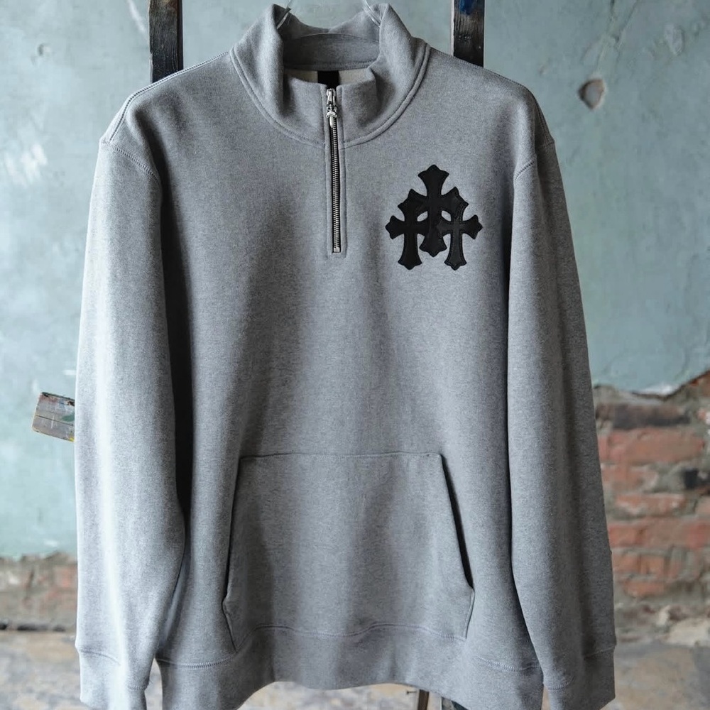 Chrome Hearts Black Logo Gray Zip-Up Sweater